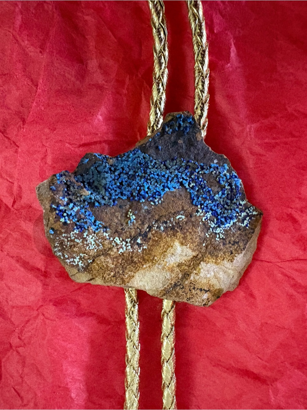 Blue Druzy Stone Pendant Necklace with Gold Cord